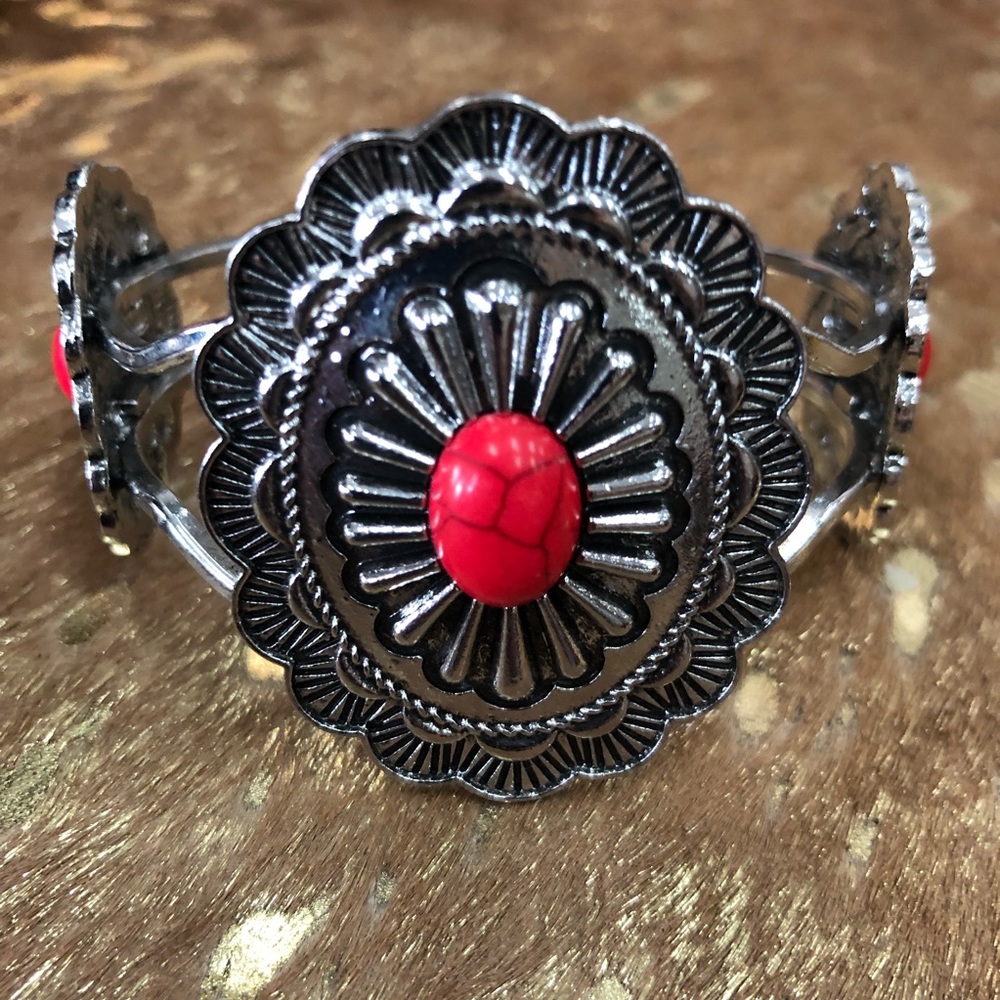 Red Coral Concho Style Bracelet